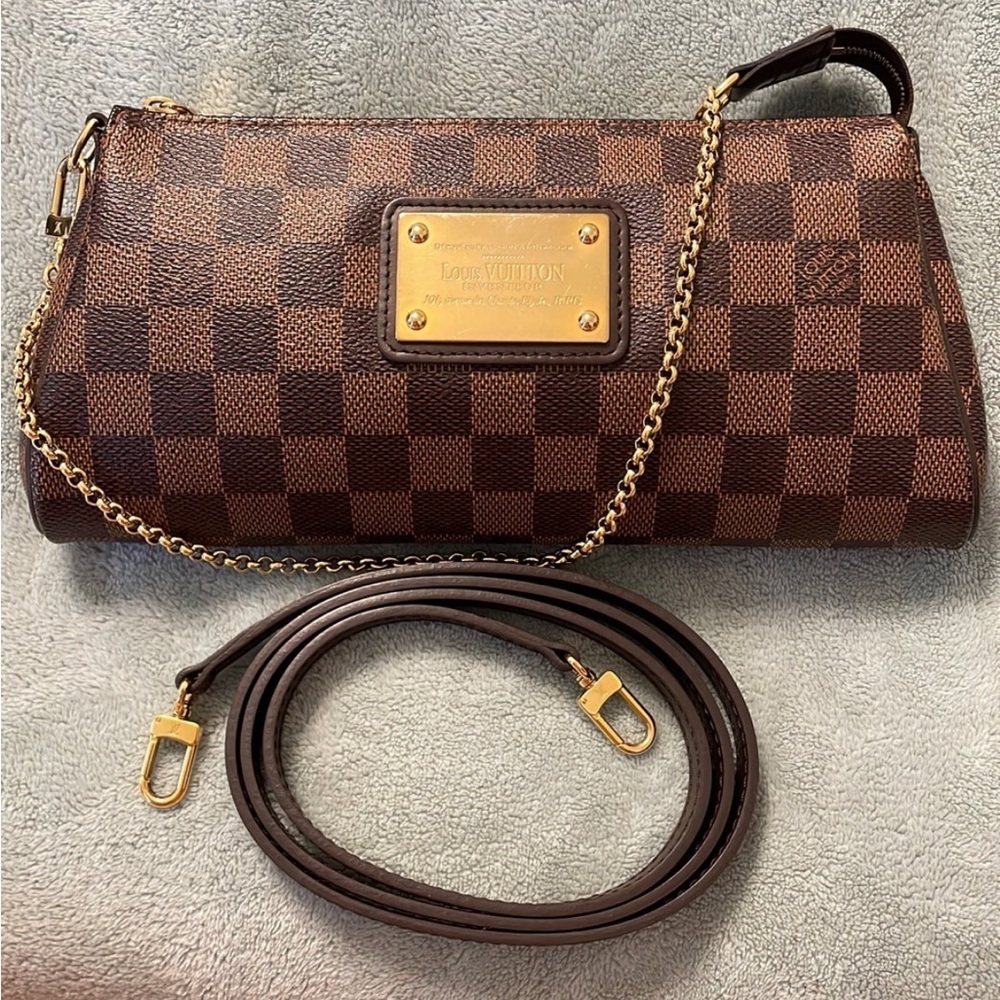 AUTHENTIC LOUIS VUITTON Damier Ebene Eva 2Way Shoulder Hand Pouch